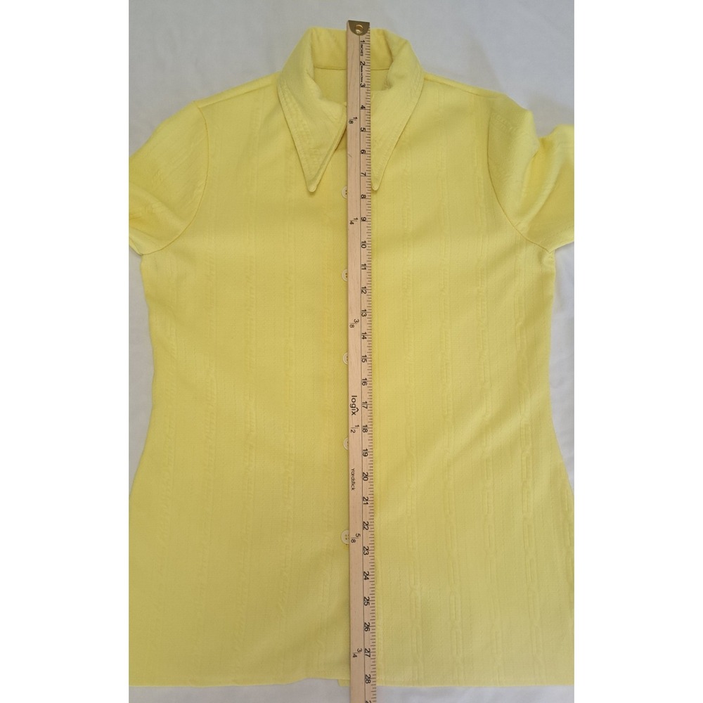 Vintage‎ 70's Yellow M Dagger Point Collar Button-Up Blouse Retro Bright Disco - Picture 3 of 5